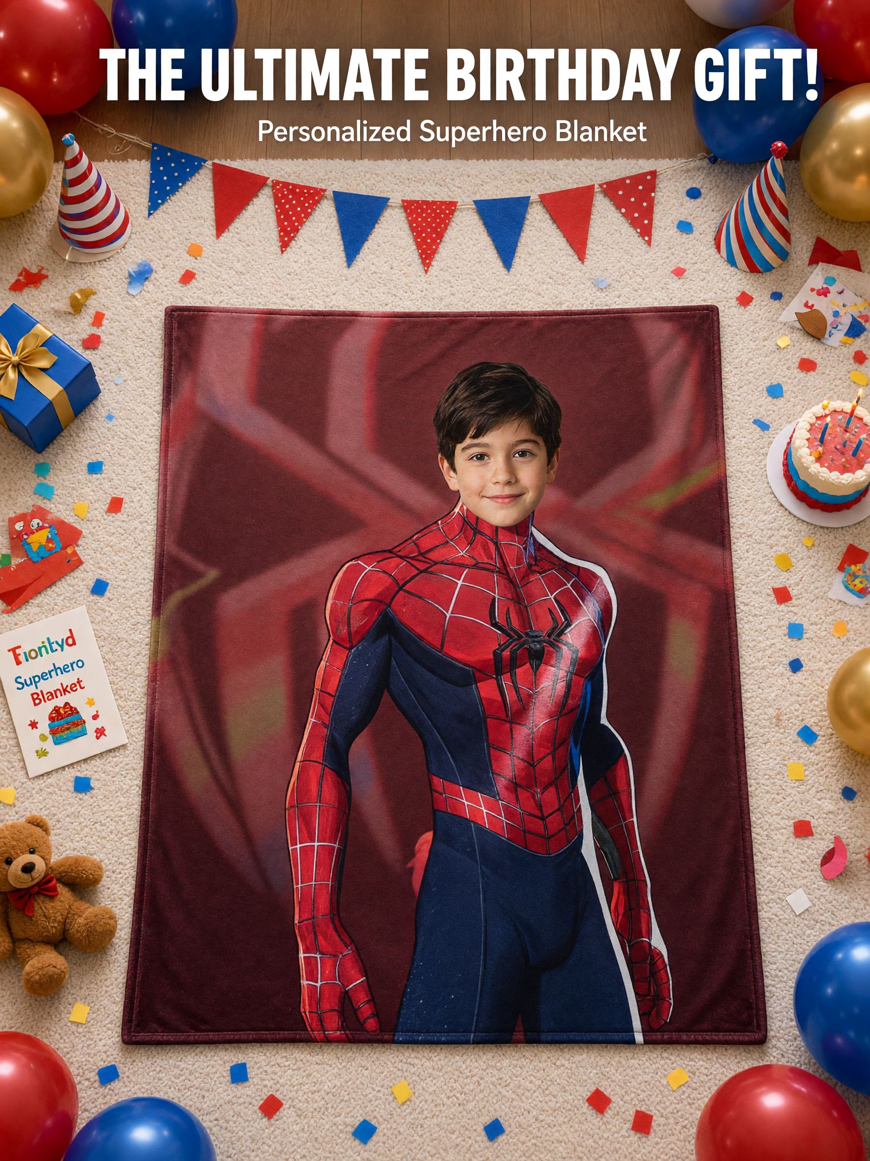 Personalized Custom Face Superhero Flannel Blanket Ultra Soft Fleece Throw for Kids Boys Bedroom Couch Cozy Gift