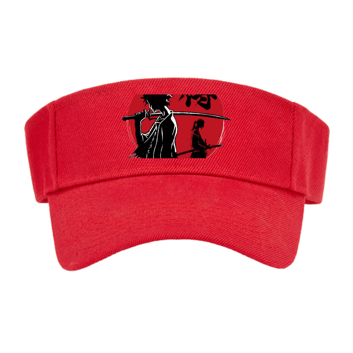 Samurai Silhouettes with Katana Against Red Moon Background -  Visor cap