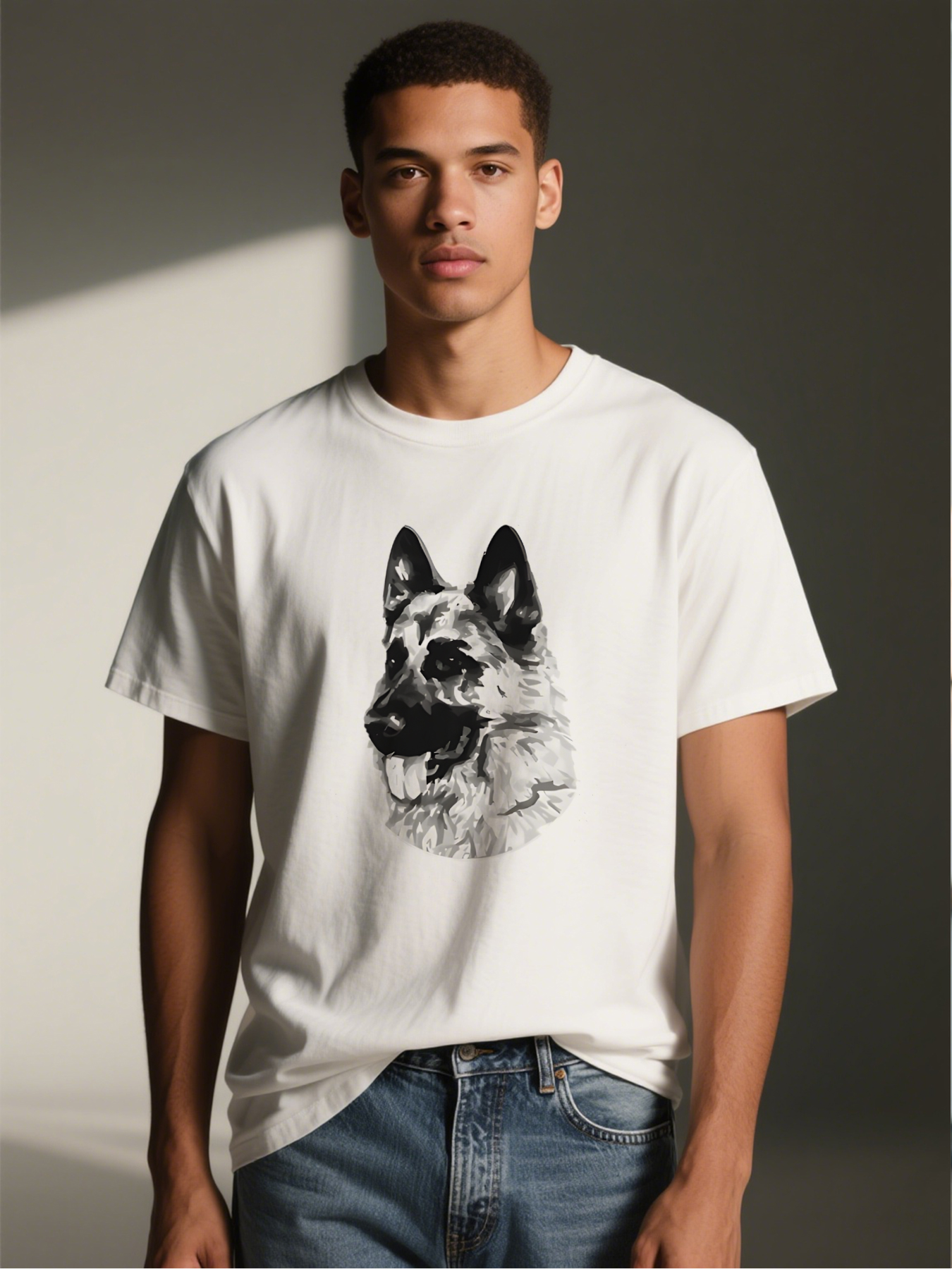 Men's Printed T-Shirt Featuring German Shepherd Dog with 