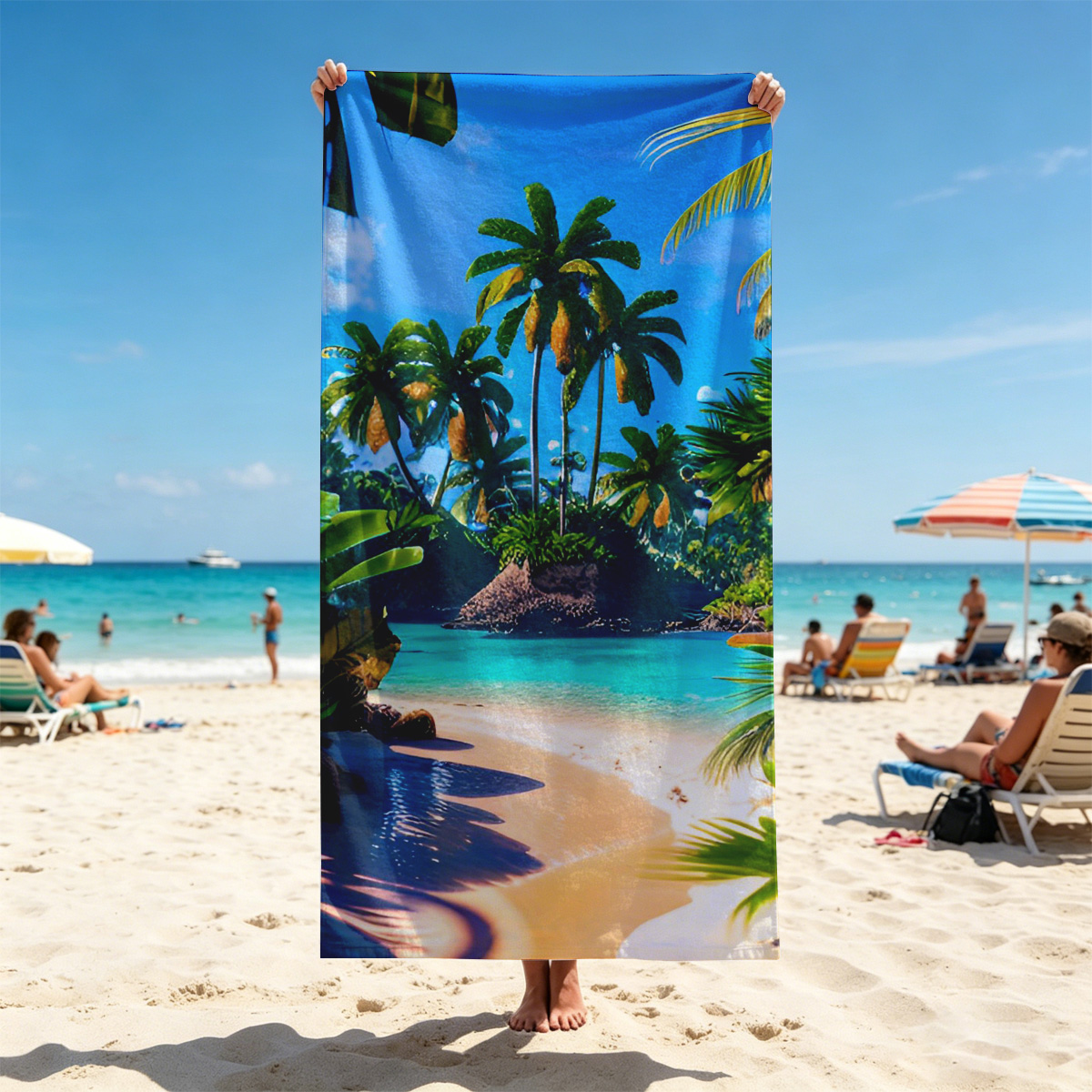 Tropical Paradise Beach with Palm Trees and Crystal Clear Water - Beach towels