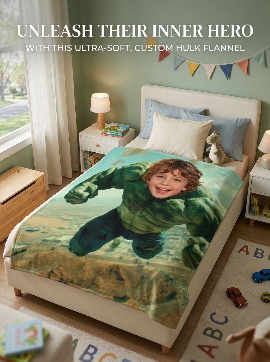 Custom Face Photo Flannel Throw Blanket Personalized Superhero Body Soft Warm Fleece Bed Couch Gift