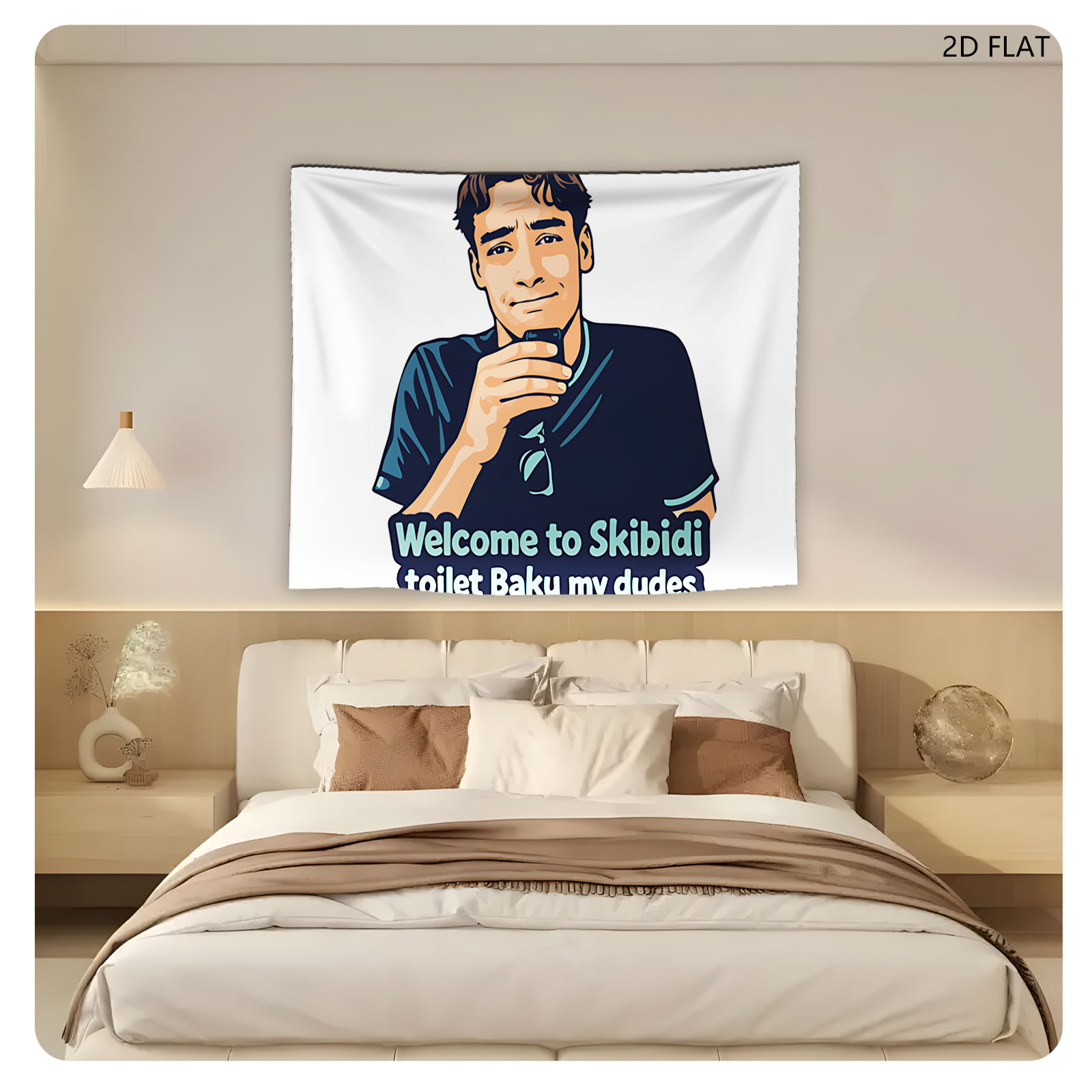 Welcome to Skibidi Toilet Baku My Dudes - Man with Phone Cartoon - Tapestry