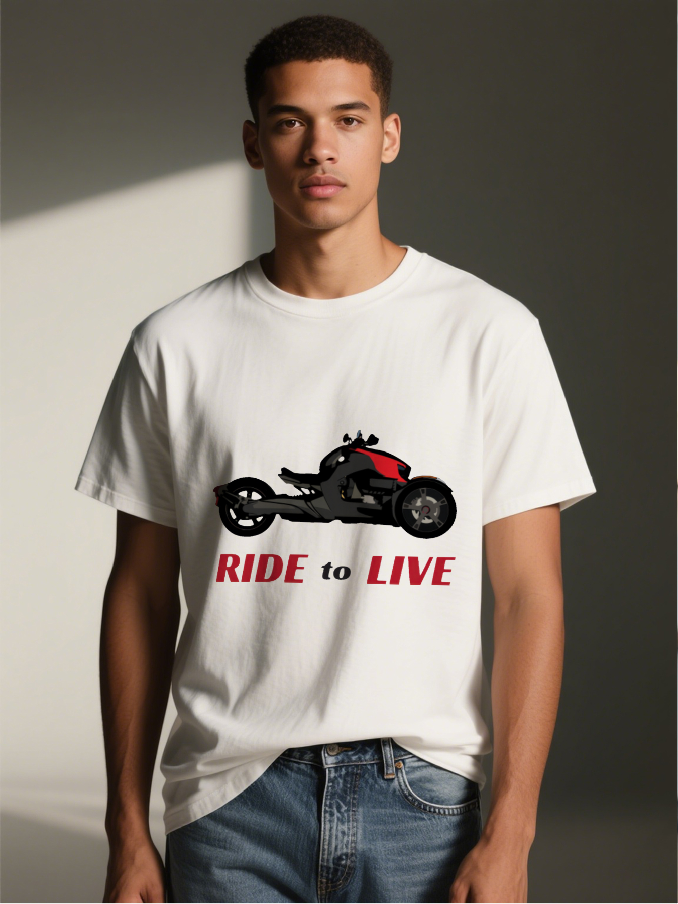 Men's Printed T-Shirt Ride to Live Motorcycle Graphic Casual Round Neck Summer Lightweight Breathable Short Sleeve T-Shirt for Motorbike Enthusiasts and Bikers