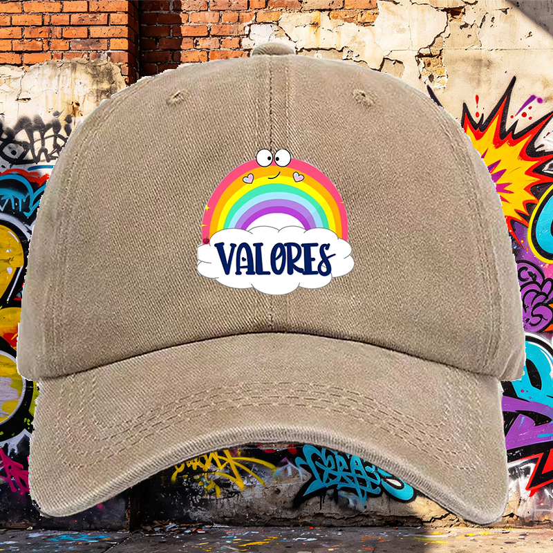 Men's Printed Washed Cap with Rainbow and 