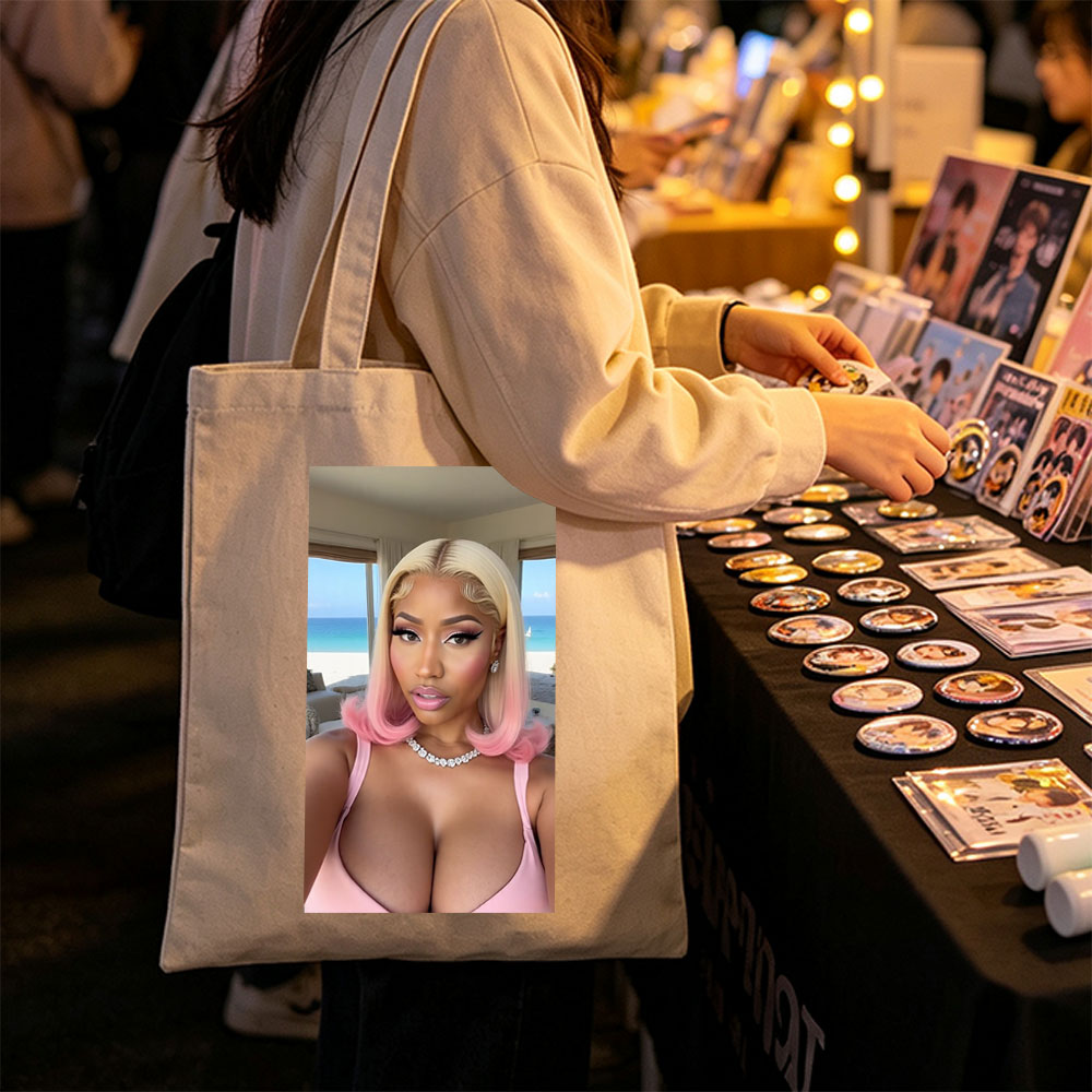 Cardi B Beachside Glamour in Pink Hair and Sparkling Jewelry - Canvas tote bags