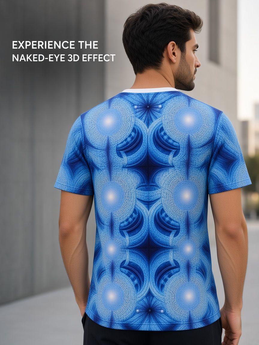 Blue Fractal Mandala 3D Optical Illusion Graphic Tee Breathable Athletic Mesh T-Shirt Casual and Sports Wear