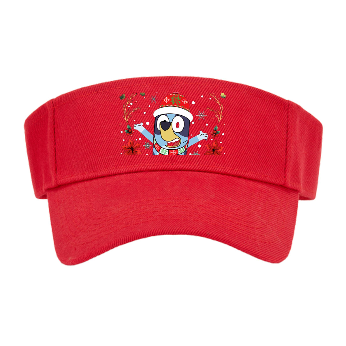 Bluey in Christmas Hat and Scarf, Festive Holiday Scene -  Visor cap