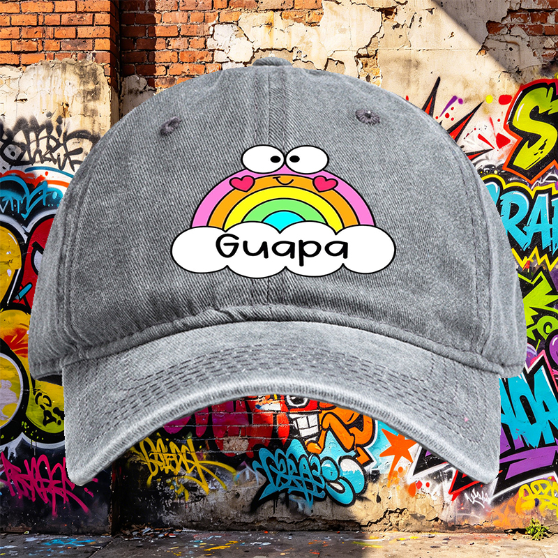 Unisex Classic Washed Cap with Rainbow Heart Eyes and 
