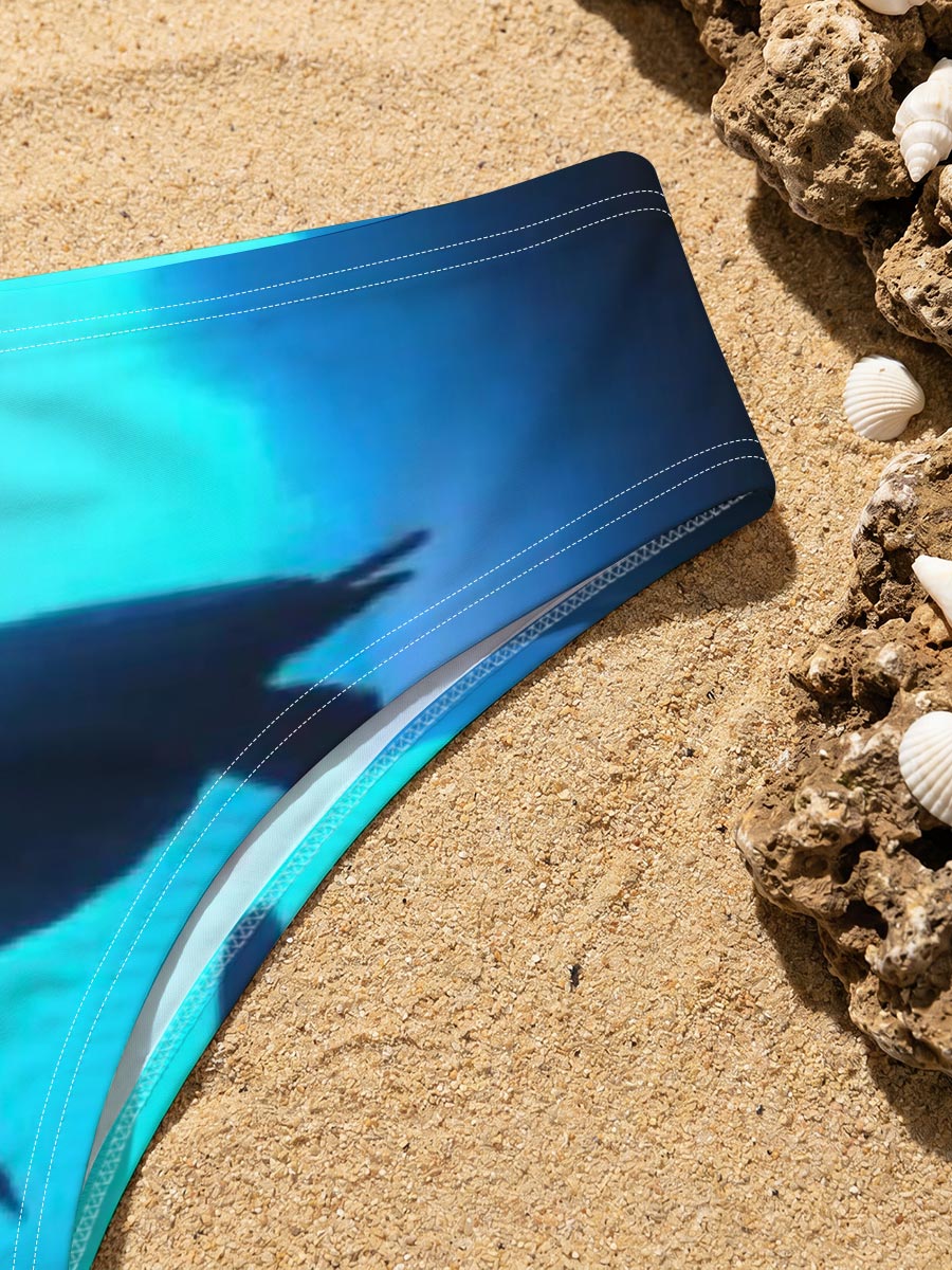 Sea turtle glides through a sunlit underwater cave. -  Men's swim trunks