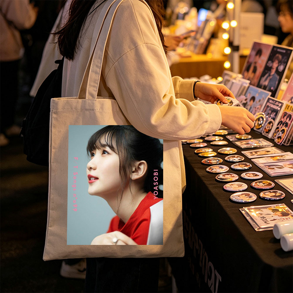 YOASOBI in a Serene Moment with Soft Lighting and Red Outfit - Canvas tote bags