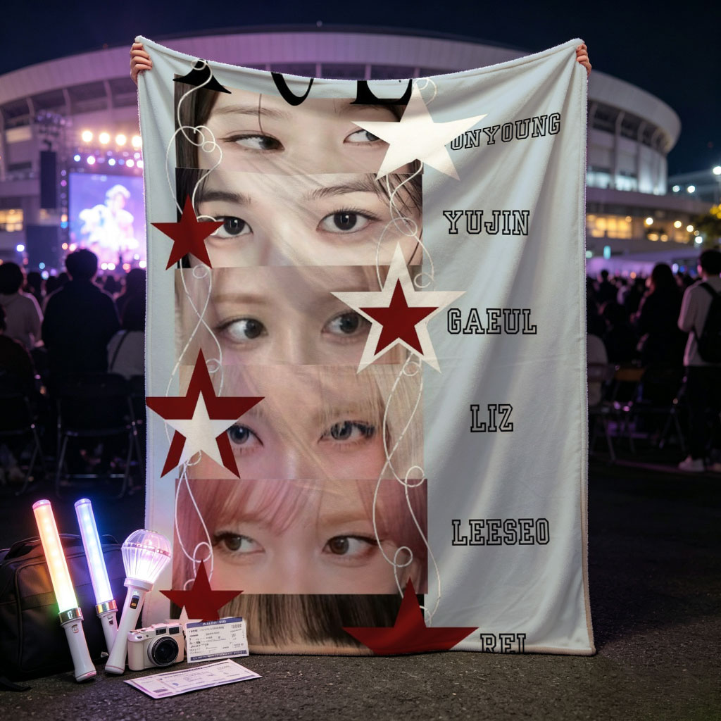 IVE Members Close-Up Eyes Portrait with Stars and Names - Blankets