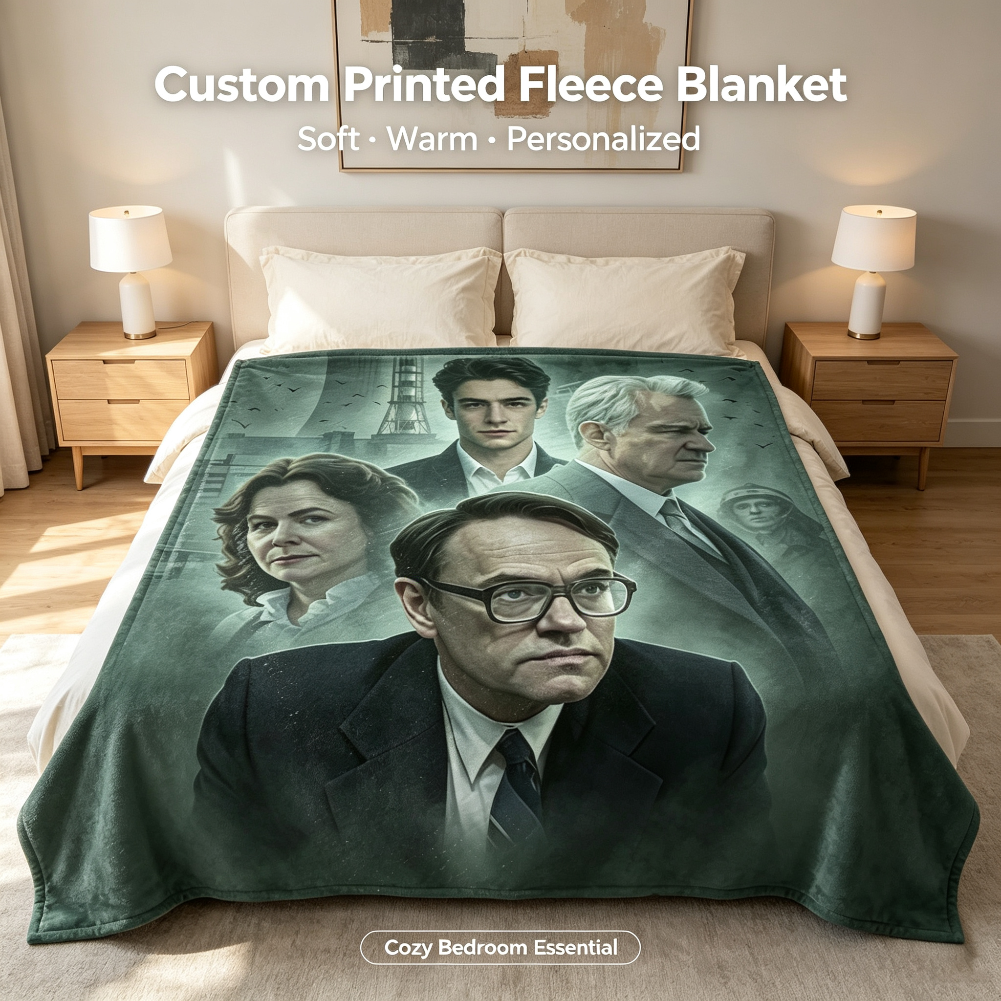 Custom Face Blanket Featuring Chernobyl Drama Characters Flannel Blanket for Cozy Home Use, Perfect Gift or Giveaway Item