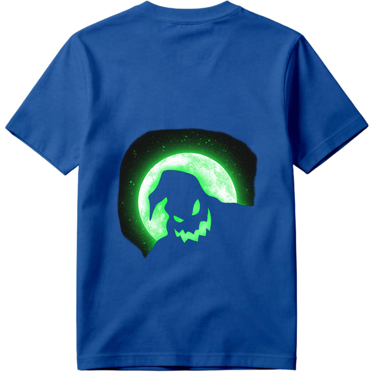 Pumpkin Head Silhouette Against Green Moon - Tee