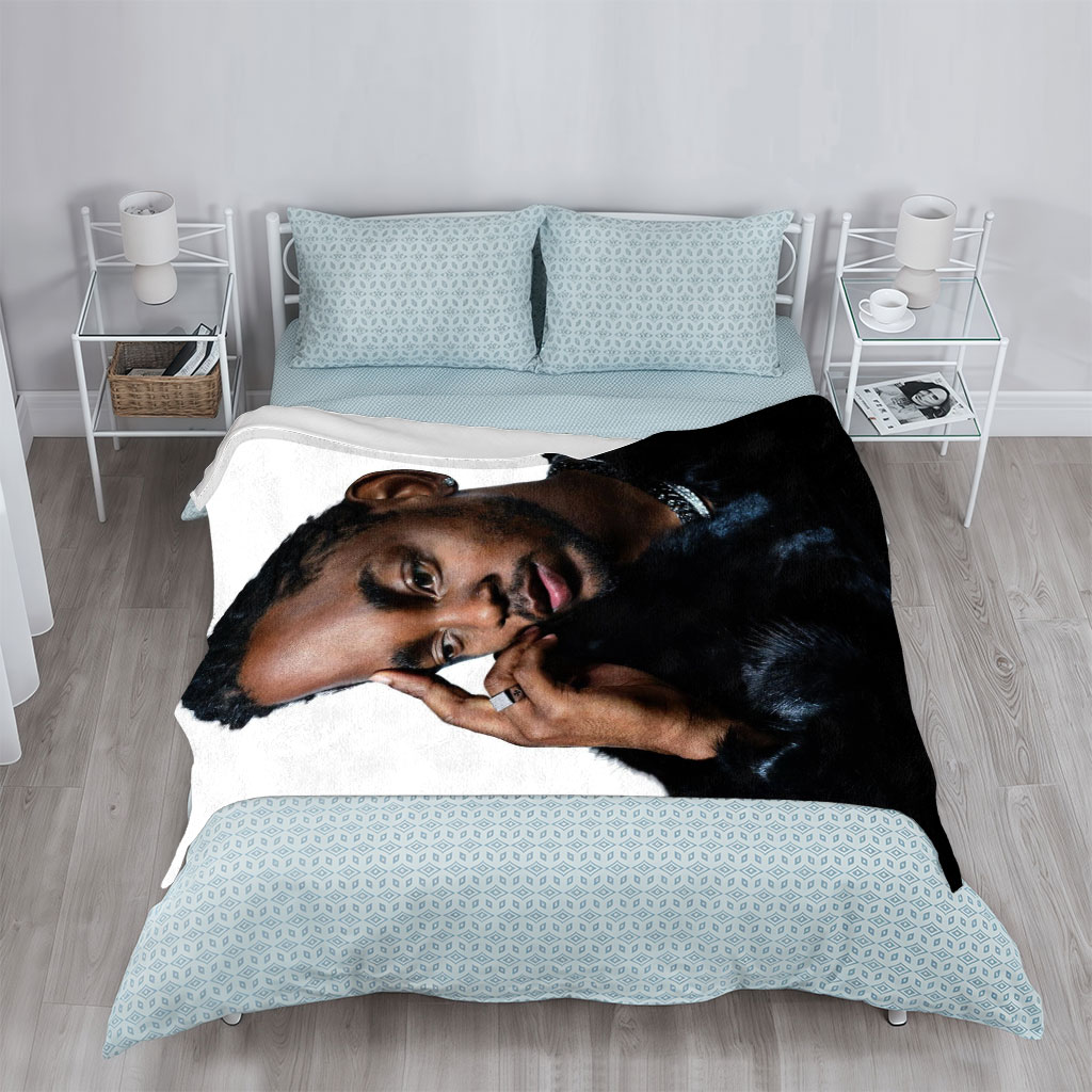 Kendrick Lamar in a Stylish Pose Wearing a Black Fur Coat and Silver Jewelry - Blankets