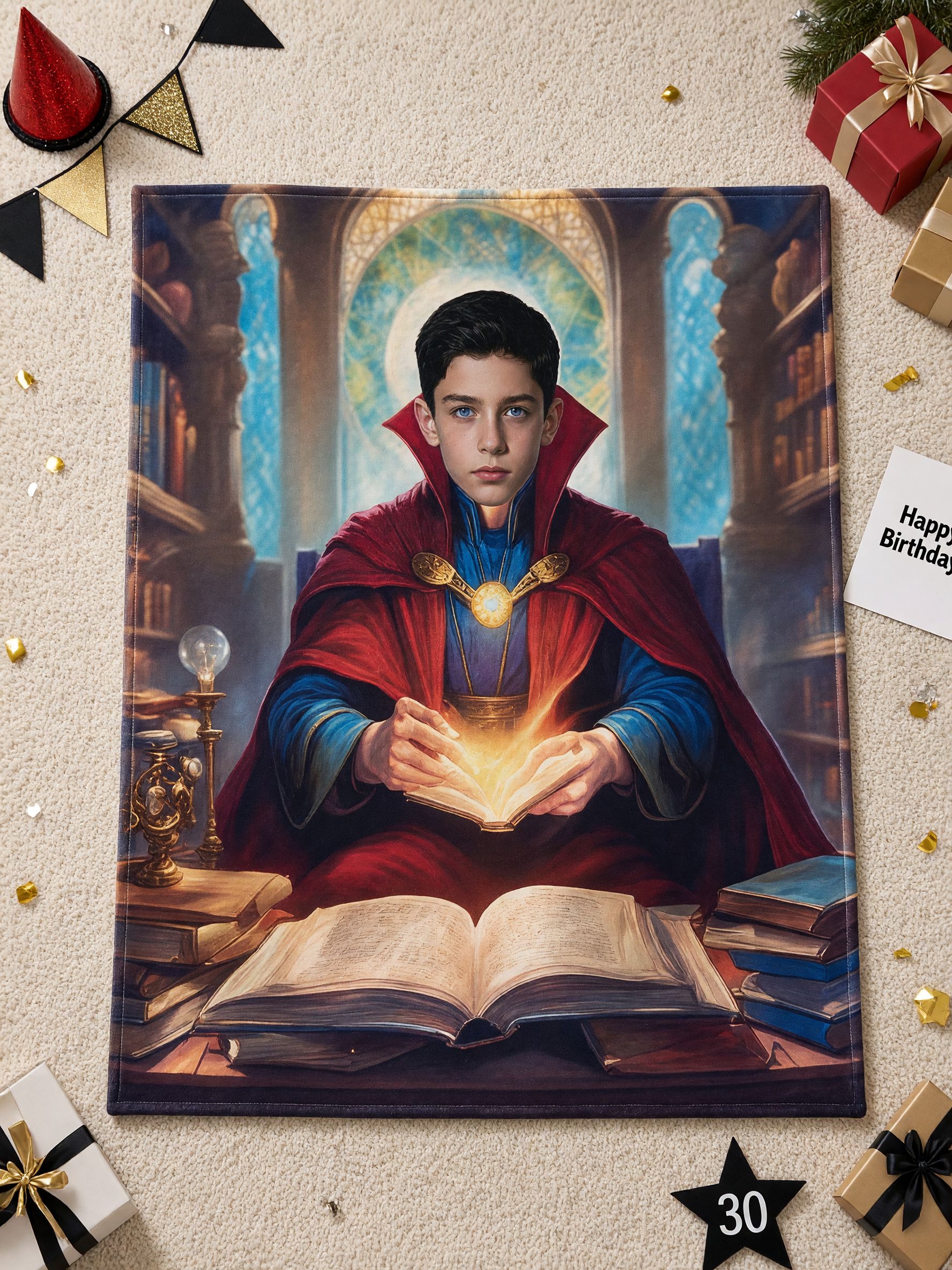 Custom Photo Face Blanket Personalized Fantasy Sorcerer Wizard Flannel Fleece Throw Soft Anti-Pilling Keepsake Gift for