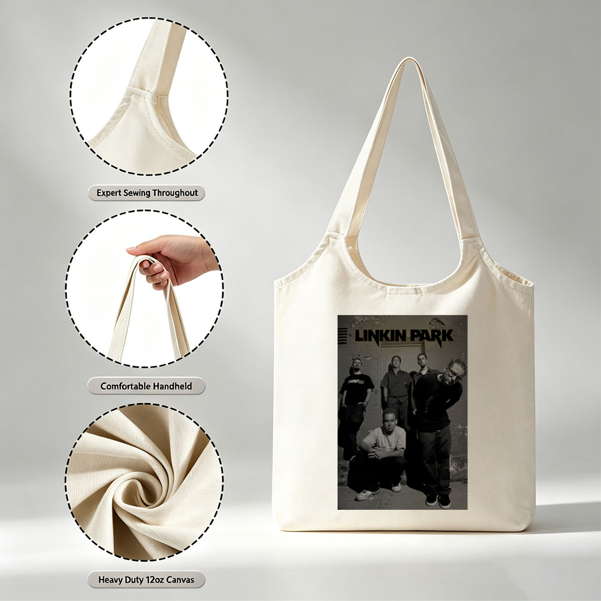 Linkin Park Band Members in a Grungy Urban Setting with Black and White Aesthetic - Canvas shoulder bags/