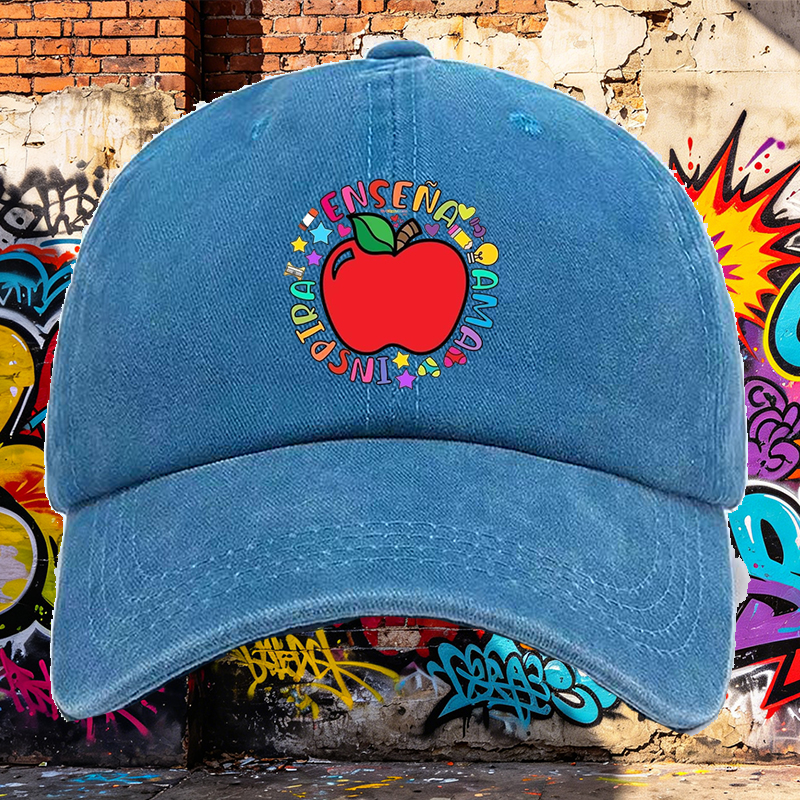 Men's Printed Washed Cap with Colorful Apple & 