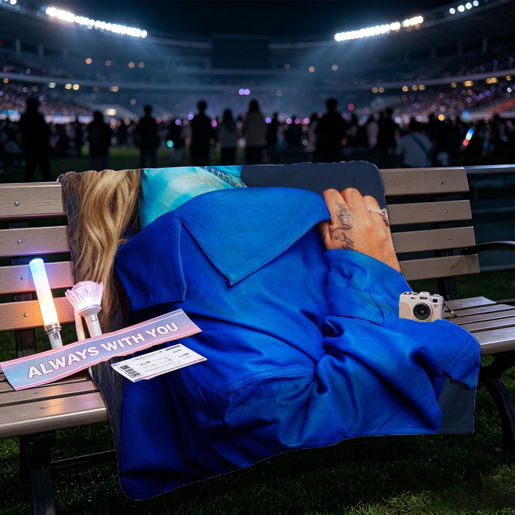 Rita Ora in Bold Blue Fashion Pose Against Dark Background - Blankets
