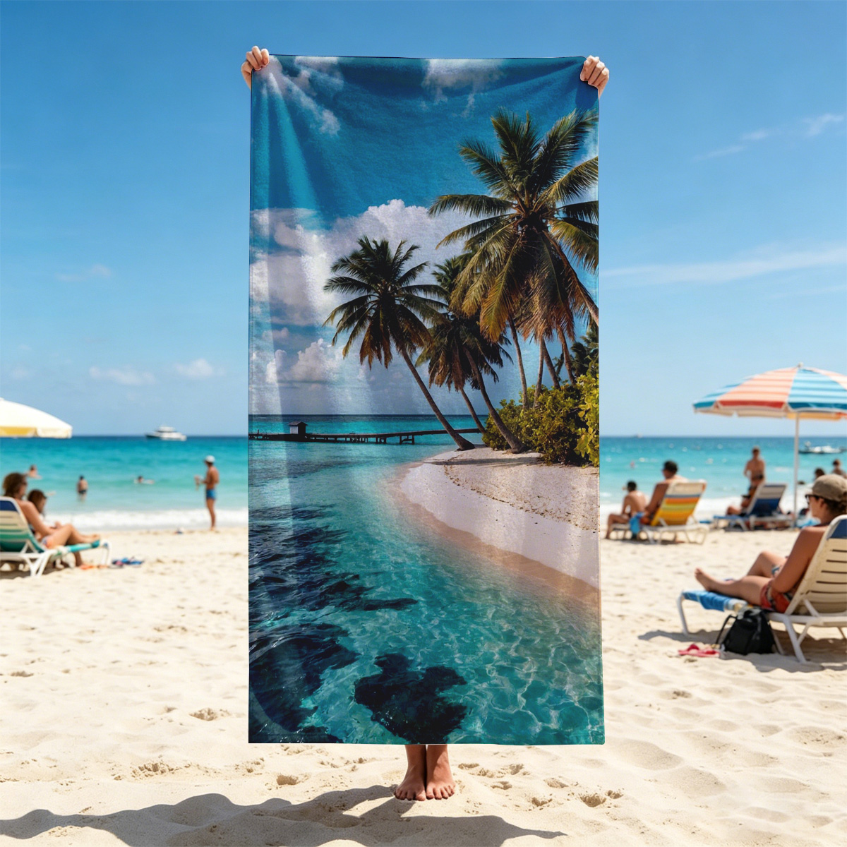 Tropical Beach with Palm Trees and Crystal Clear Water - Beach towels
