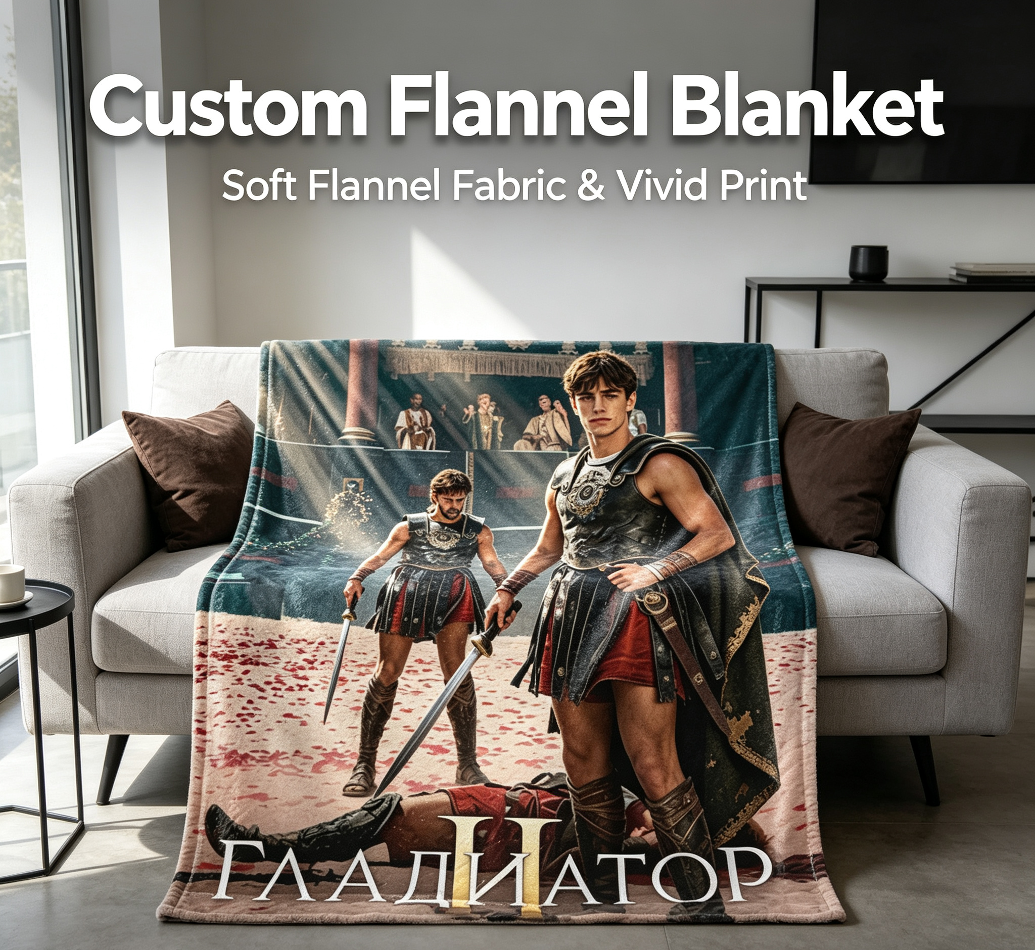 Custom Face Blanket Gladiator II Movie Inspired Flannel Blanket for Couch, Bed, or Travel – Perfect Gift for Movie Fans and Roman History Enthusiasts