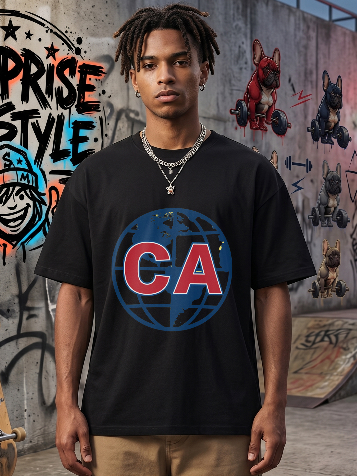 Men's Printed T-Shirt CA Globe Design Red Blue World Map Graphic Casual Round Neck Lightweight Breathable Summer Short Sleeve Tee for Travel Outdoor Activities Adults