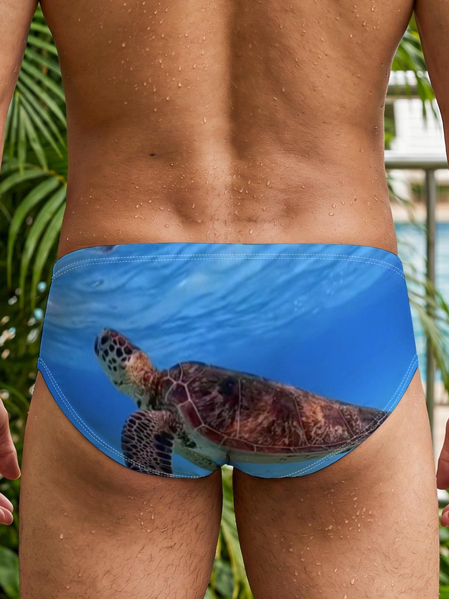 Sea Turtle Swimming in Crystal Clear Waters -  Men's swim trunks