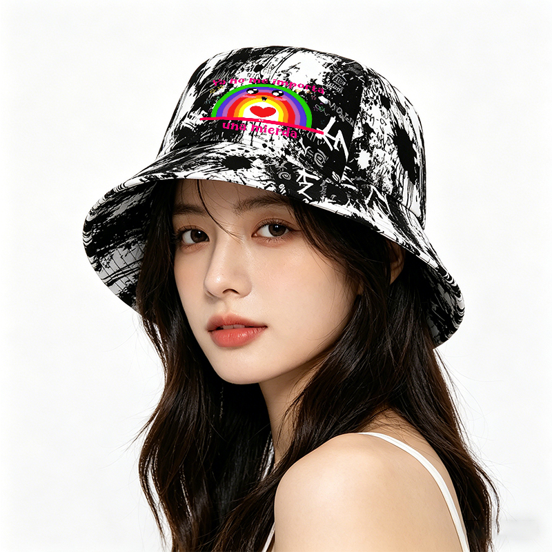 Unisex Classic Graffiti Bucket Hat with Rainbow Heart Design and 