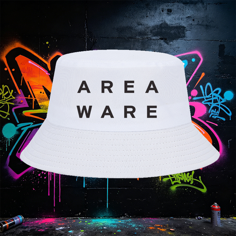 Unisex Fisherman Hat with AREAWARE Logo Print - Classic Cotton Bucket Hat for Outdoor Activities, Travel, and Casual Wear - Perfect for Men and Women Seeking Style and Sun Protection