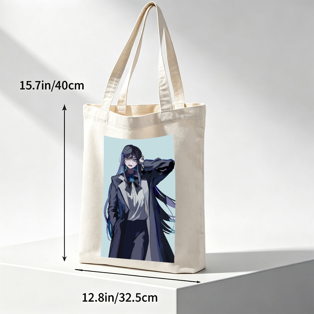 Anime Character in Formal Attire with Blue Rose and Long Hair - Canvas tote bags