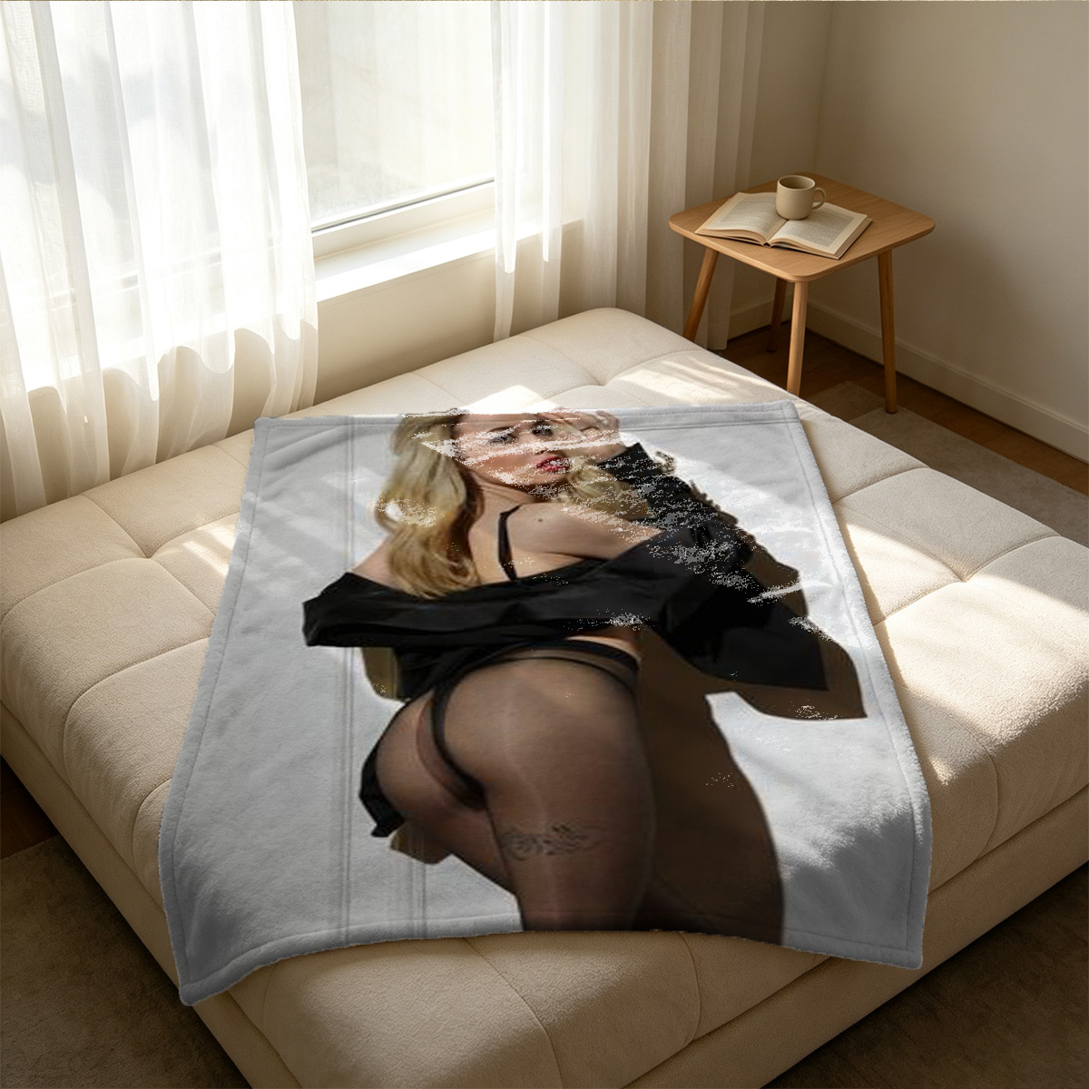 Nude Brunette Lounging on Outdoor Daybed - Blanket