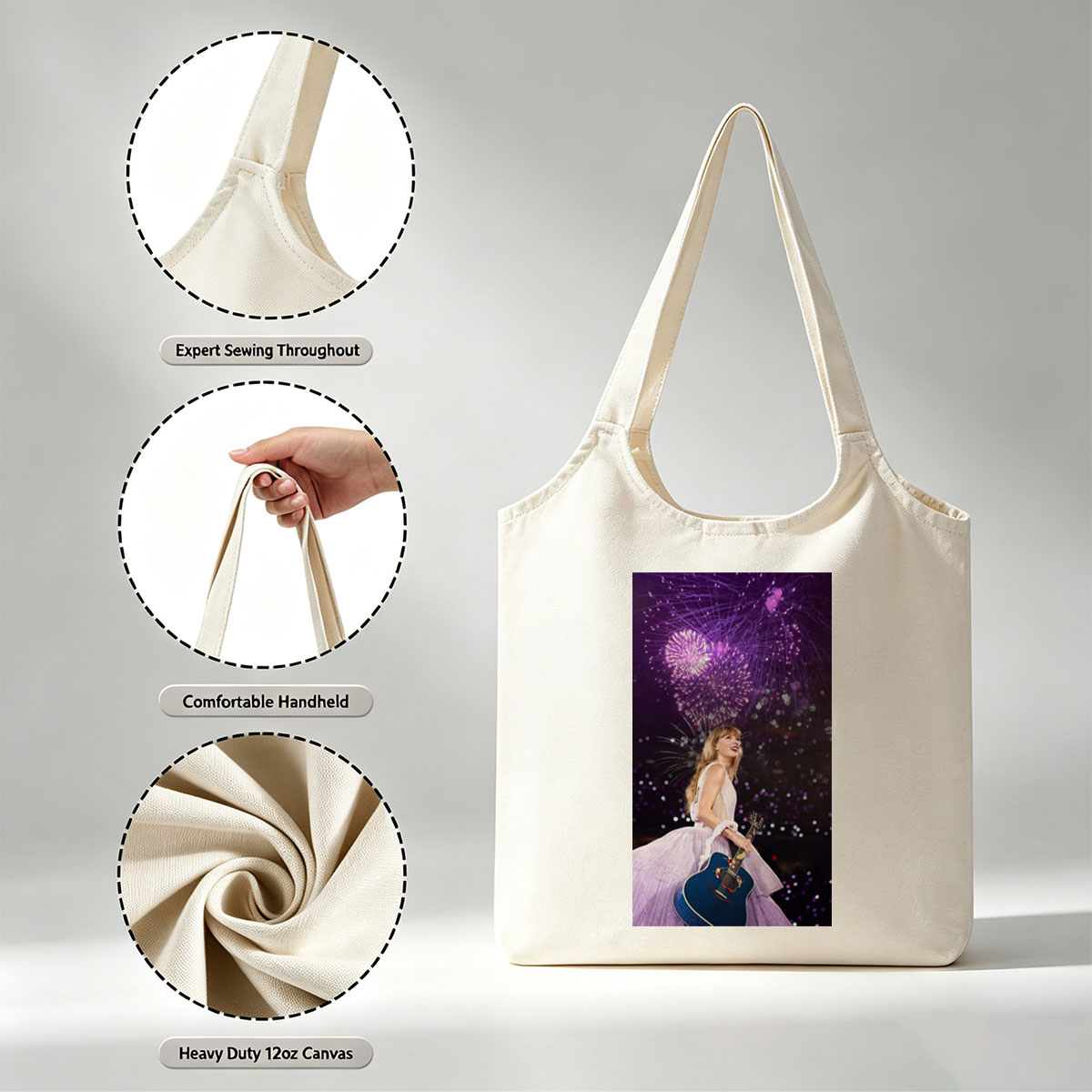 Taylor Swift Live Performance with Fireworks and Acoustic Guitar - Canvas shoulder bags/