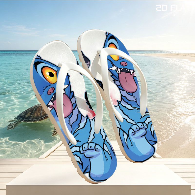 Blue Cat with Cactus and Bird on Head -  flip-flops