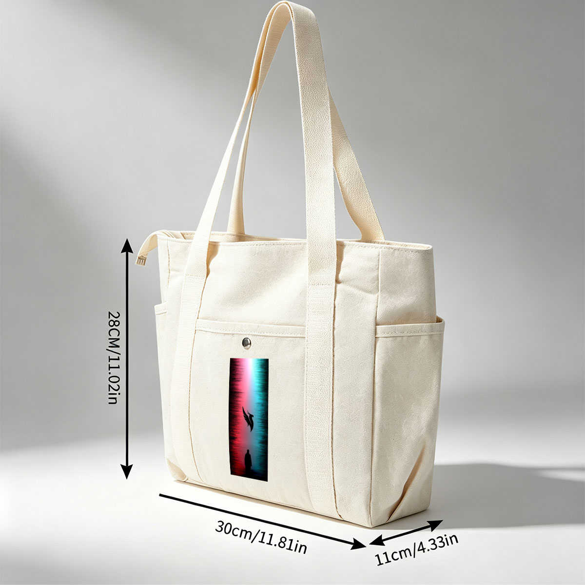 Linkin Park - Silhouette of a Man Standing Before a Winged Bird Symbol Against a Red and Blue Gradient Background - Multi-pocket bags
