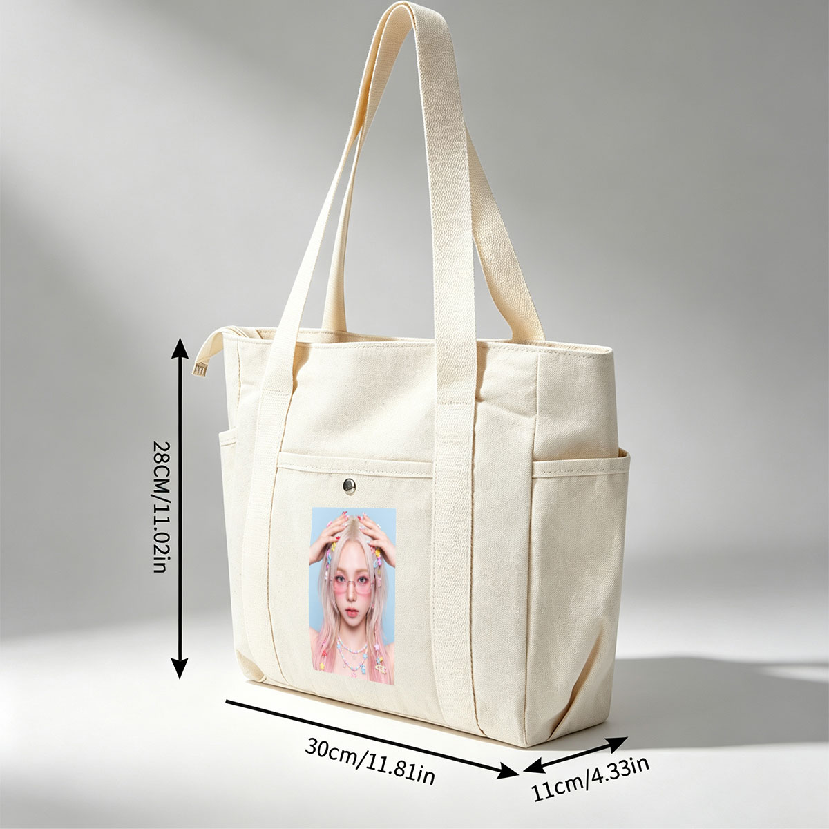 Dami Im in a Pastel-Themed Look with Colorful Hair Clips and Pink Glasses - Multi-pocket bags
