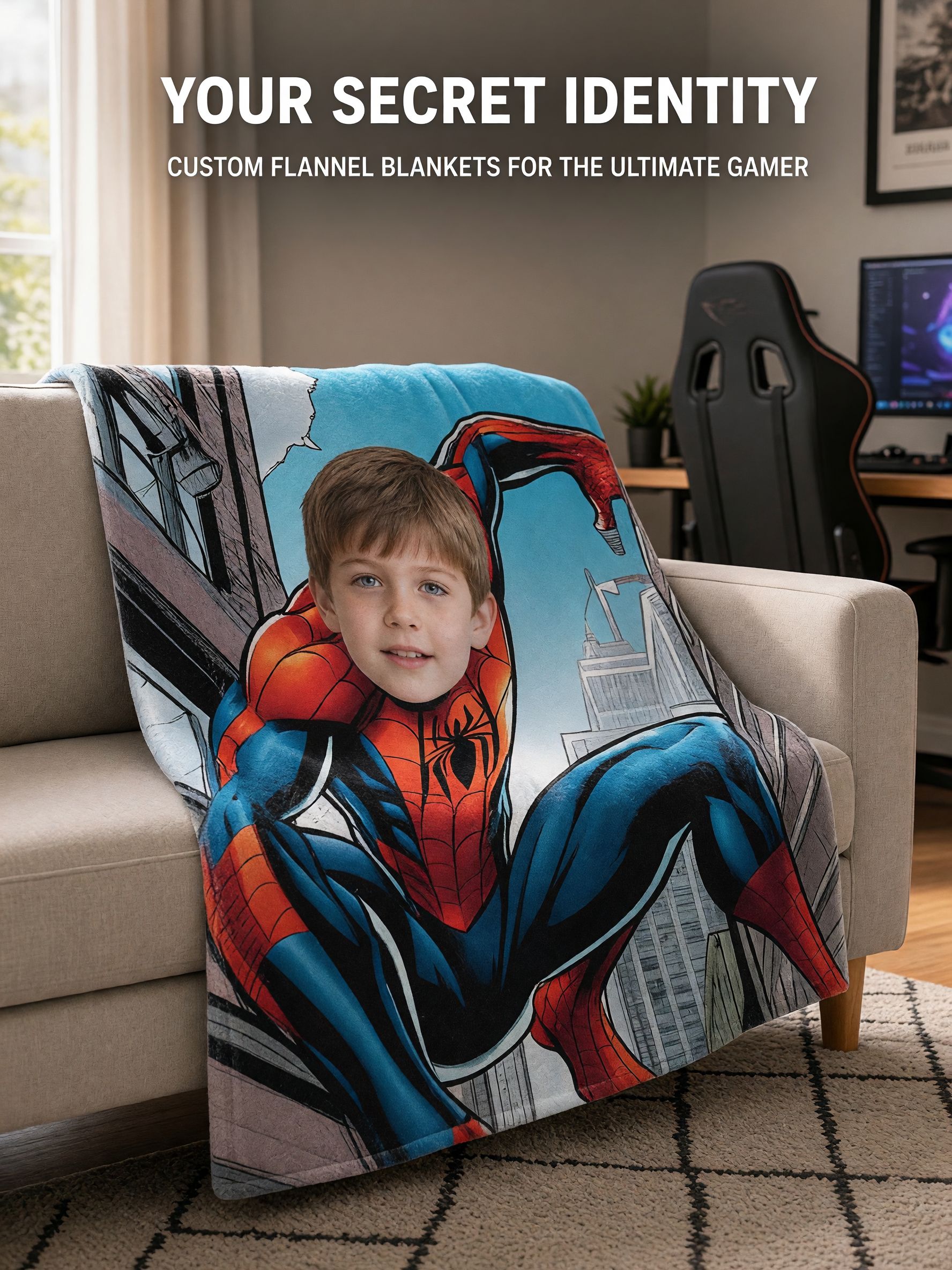 Custom Face Photo Superhero Fleece Blanket, Soft Flannel Comic Throw, Ideal Personalized Gift for Kids and Adults