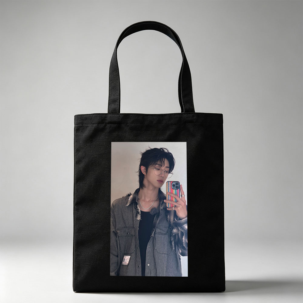 The Boyz Member in Mirror Selfie Wearing Striped Jacket and Glasses with Rainbow Phone Case - Canvas tote bags