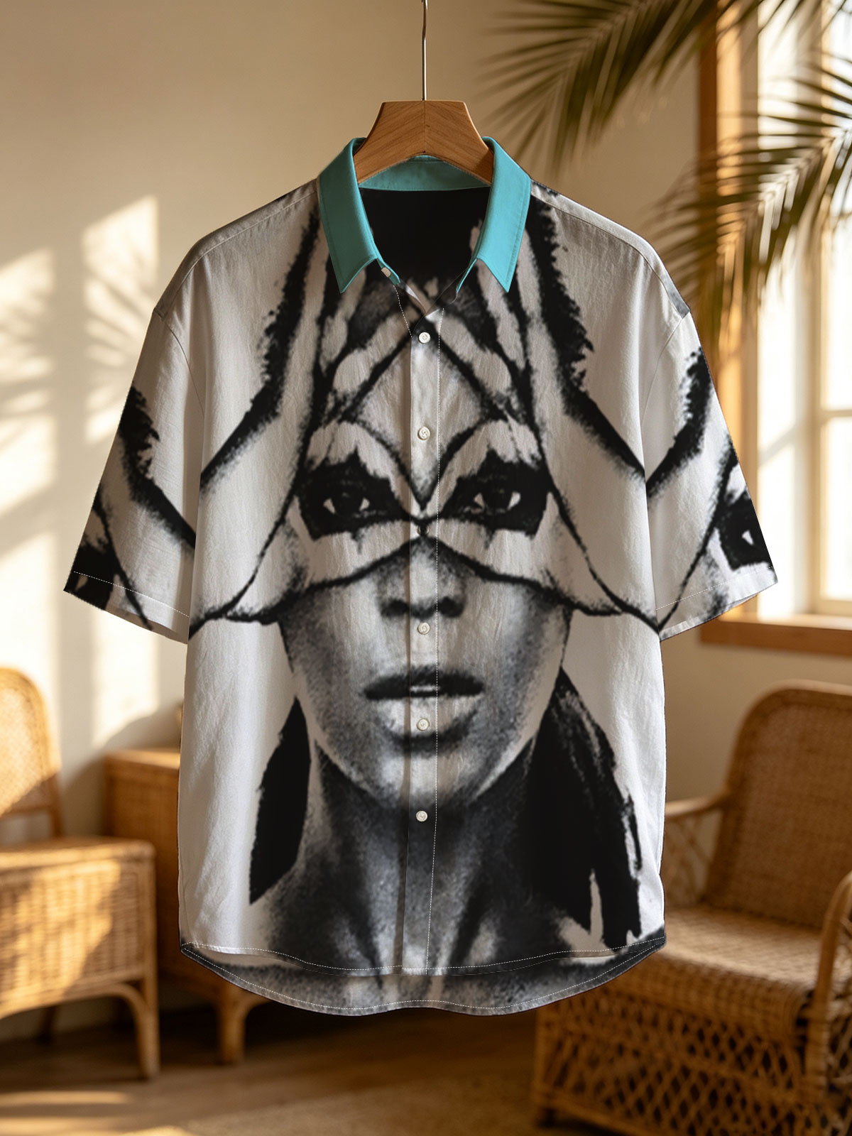 Woman with Hands Forming X Over Eyes, Dramatic Makeup, Black and White Portrait -  Shirt