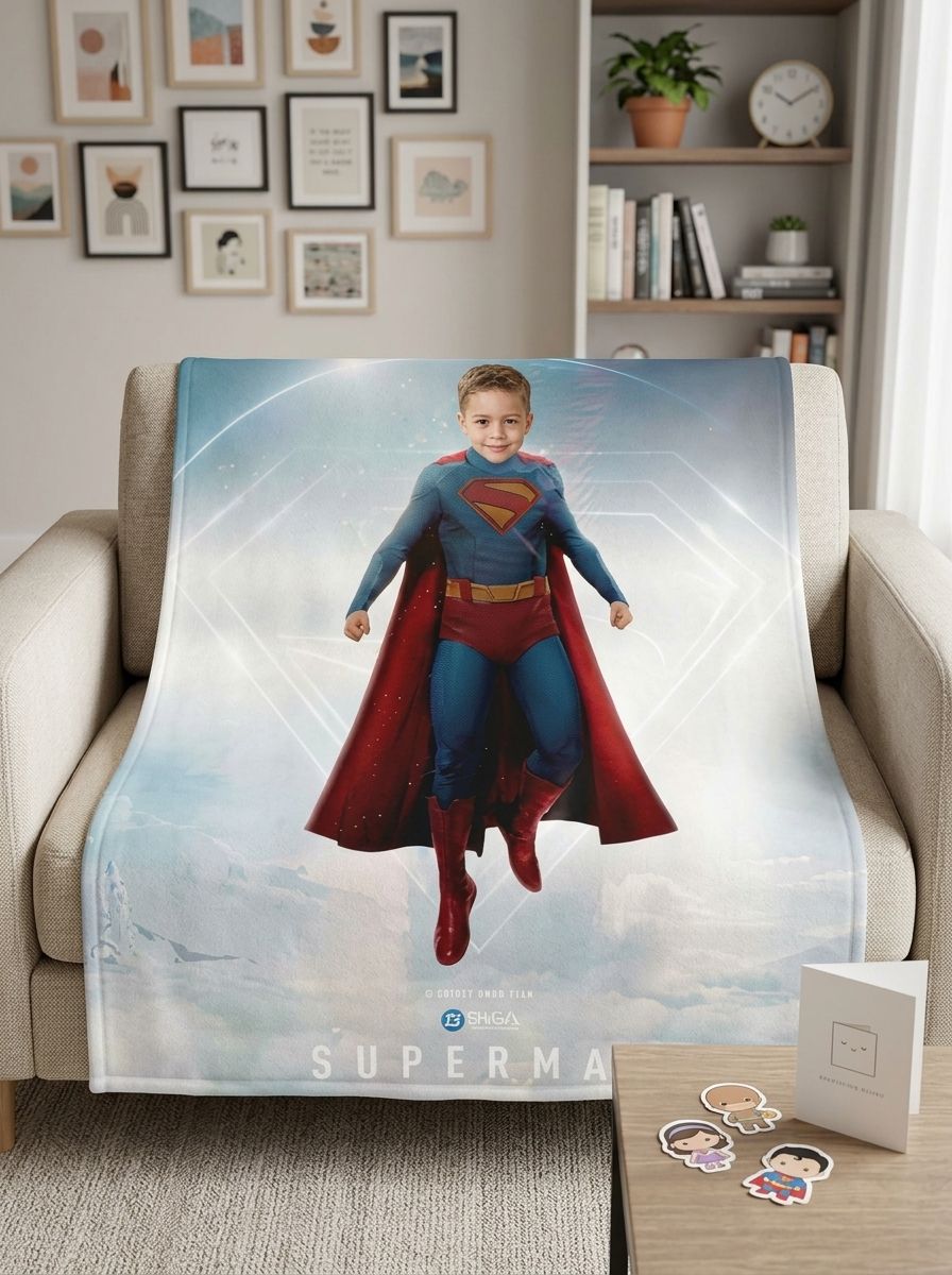 Custom Photo Superhero Flannel Blanket Personalized Face Throw Ultra Soft Cozy Fleece Bedding Keepsake Gift