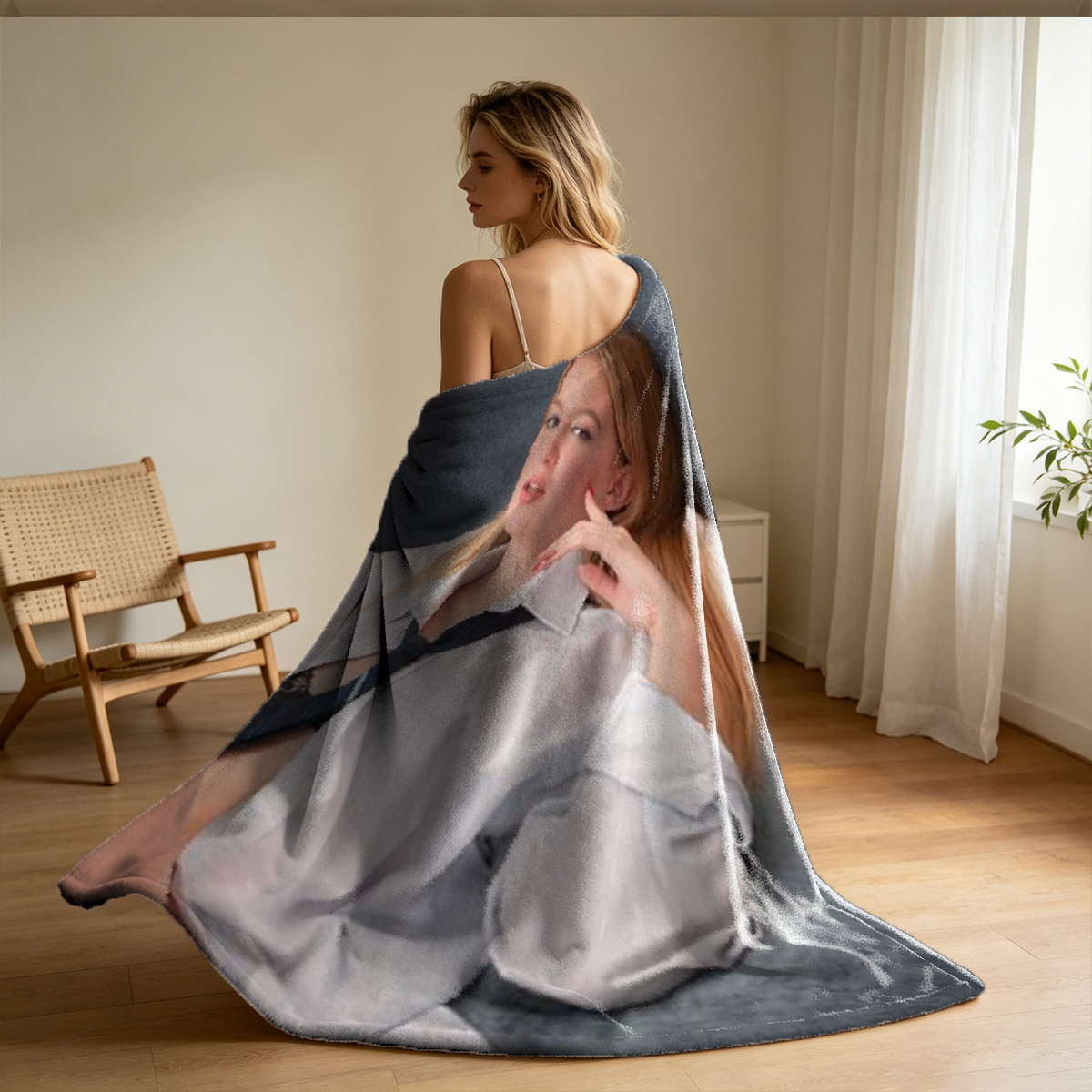 Aubrey Kate in lingerie bending over a chair. - Blanket
