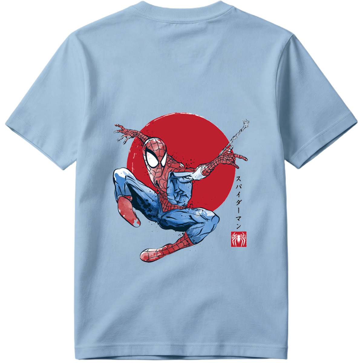 Spider-Man in Action Against Red Sun Background - Tee
