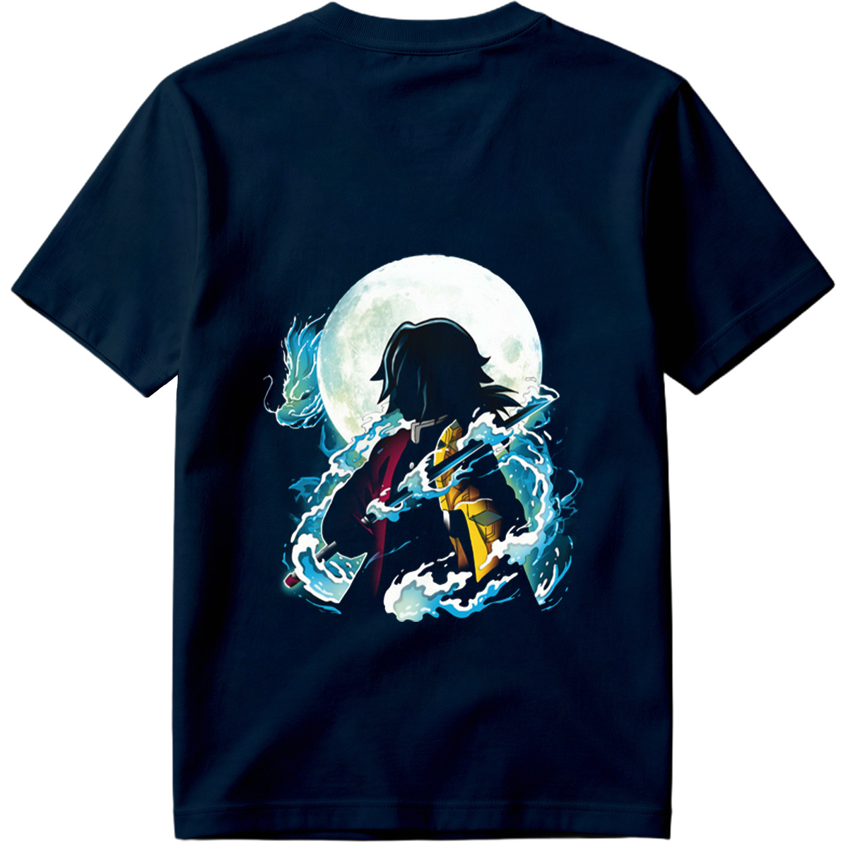 Demon Slayer Tanjiro Kamado Water Breathing Moon Background - Tee