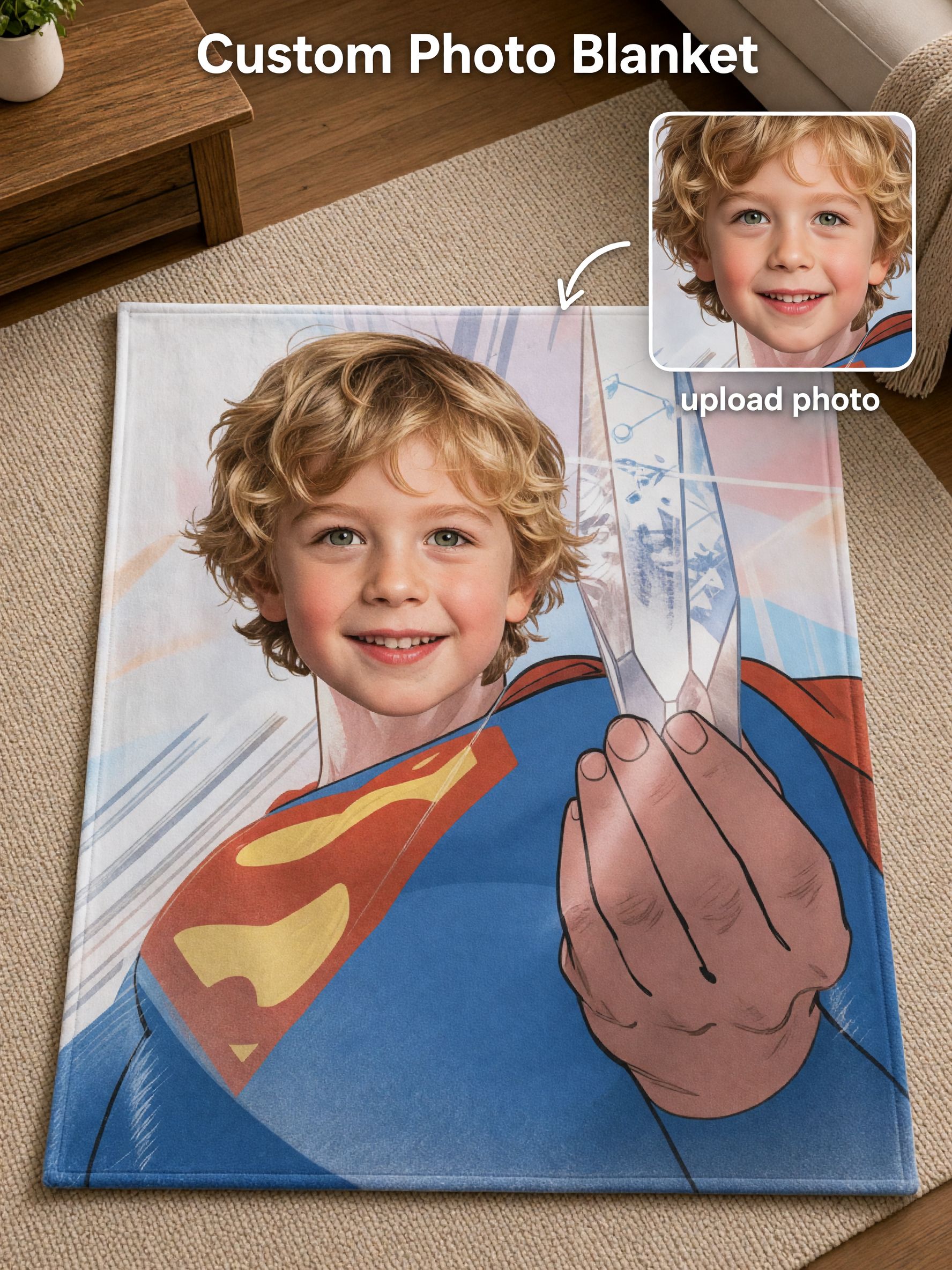 Custom Face Photo Flannel Blanket Personalized Superhero Plush Throw Ideal Cozy Keepsake Gift for Kids and Family