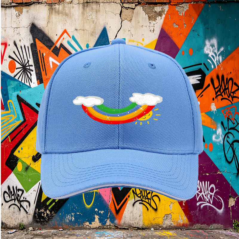 Unisex Classic Sandwich Hat with Rainbow and Sun Print | Perfect for Outdoor Activities, Beach, Camping, Daily Wear | Ideal for Adults and Teens Seeking Fun, Colorful Headwear