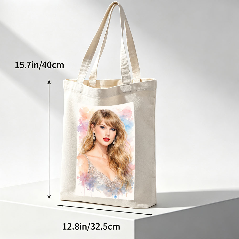 Taylor Swift in a Glamorous Portrait with Watercolor Background and Sparkling Dress - Canvas tote bags