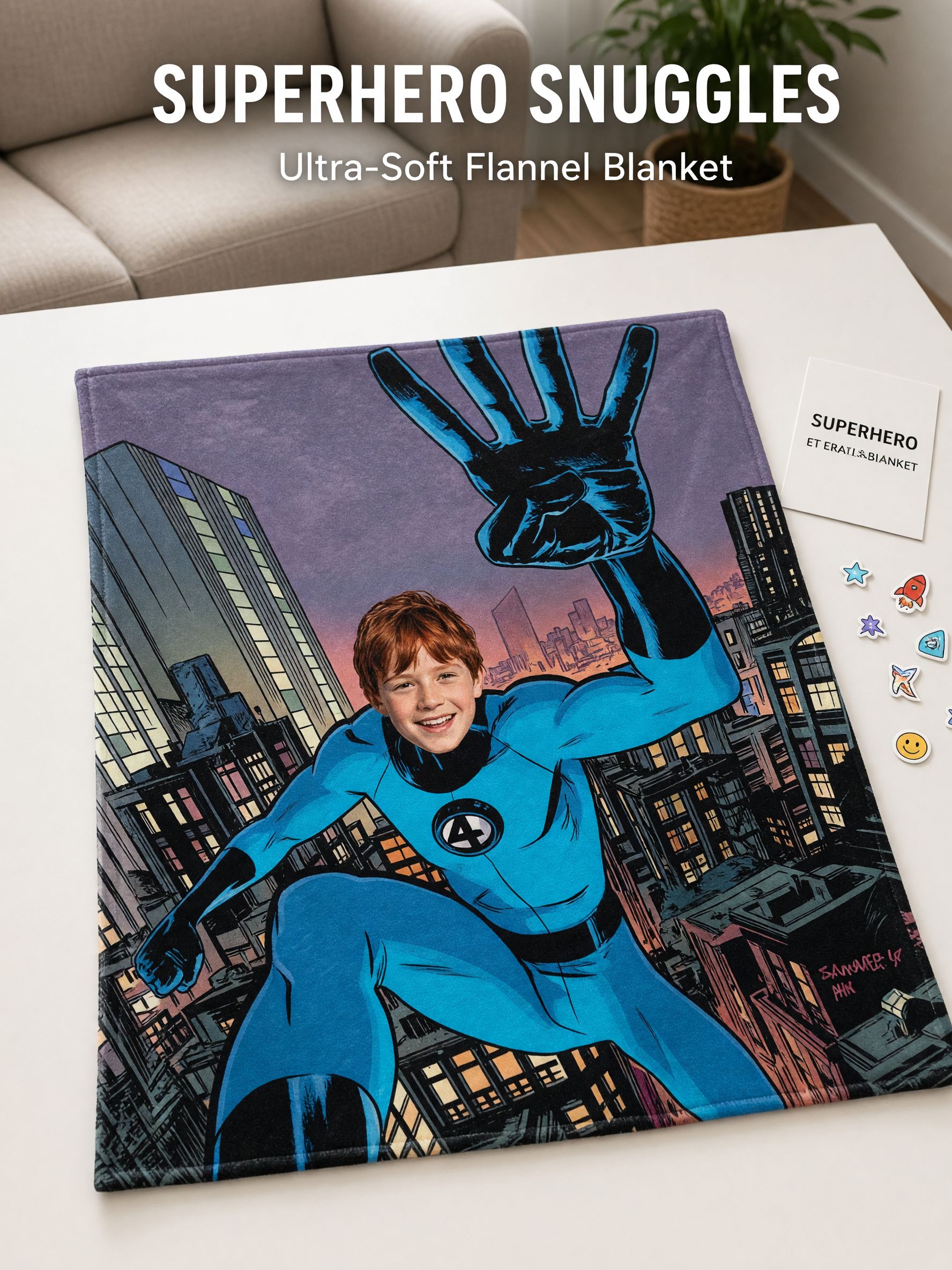 Custom Face Photo Superhero Flannel Throw Blanket, Ultra Soft Lightweight Comic Fleece Blanket, Ideal Personalized Gift