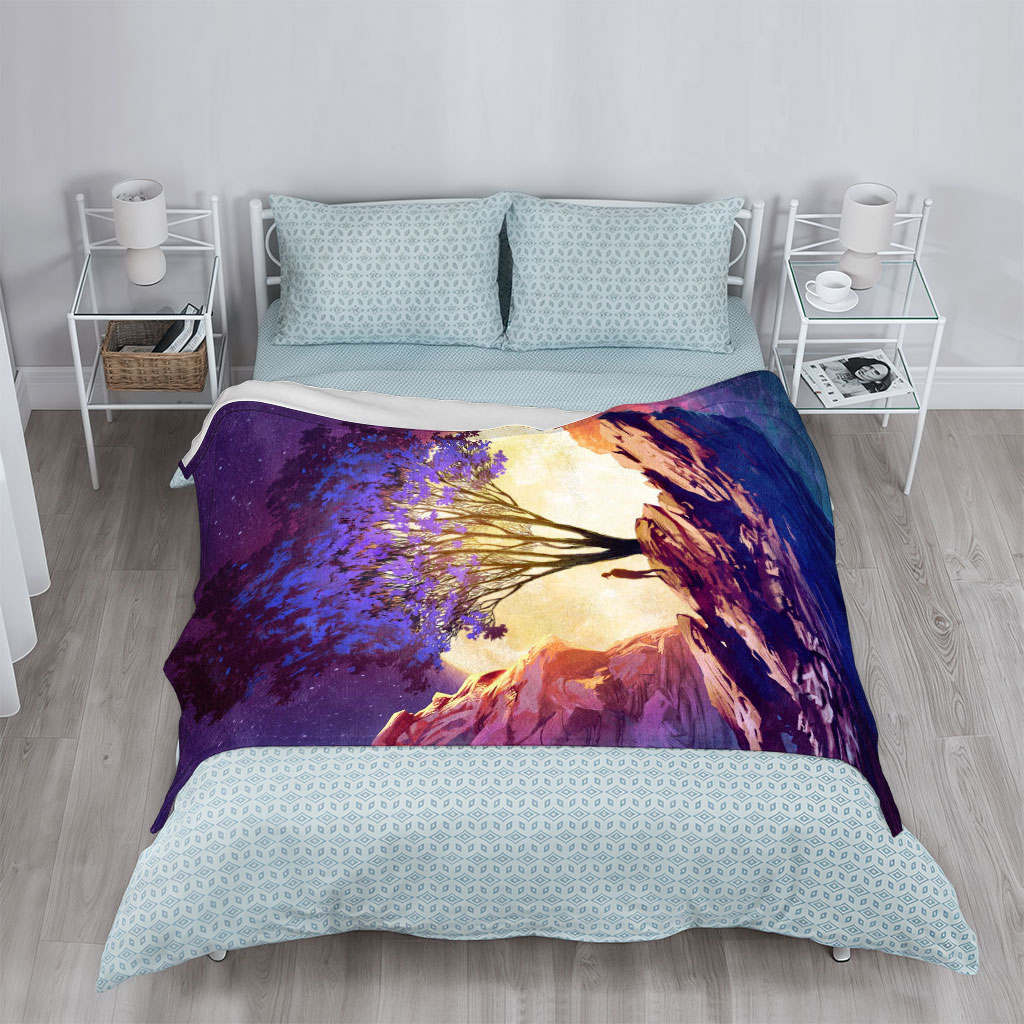 Imagine Dragons Dreamy Landscape with Purple Tree and Moonlit Sky - Blankets
