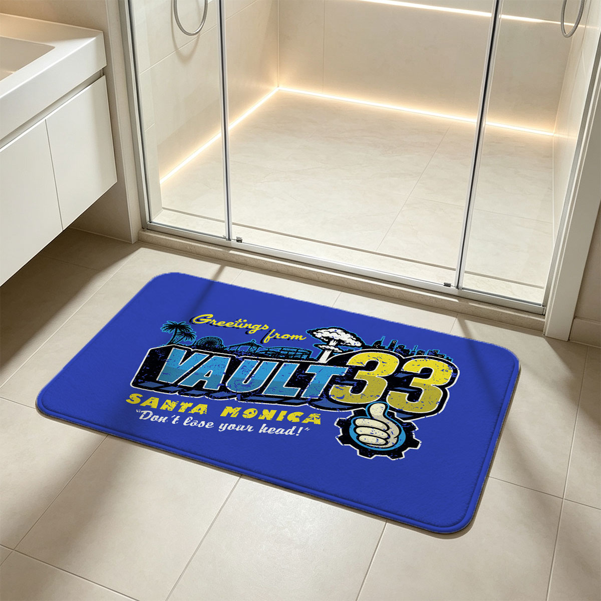 Greetings from Vault 33 Santa Monica - Don't Lose Your Head! - Flannel floor mat
