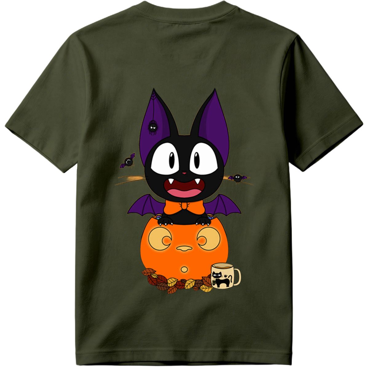 Halloween Cat with Pumpkin and Bat Wings - Tee