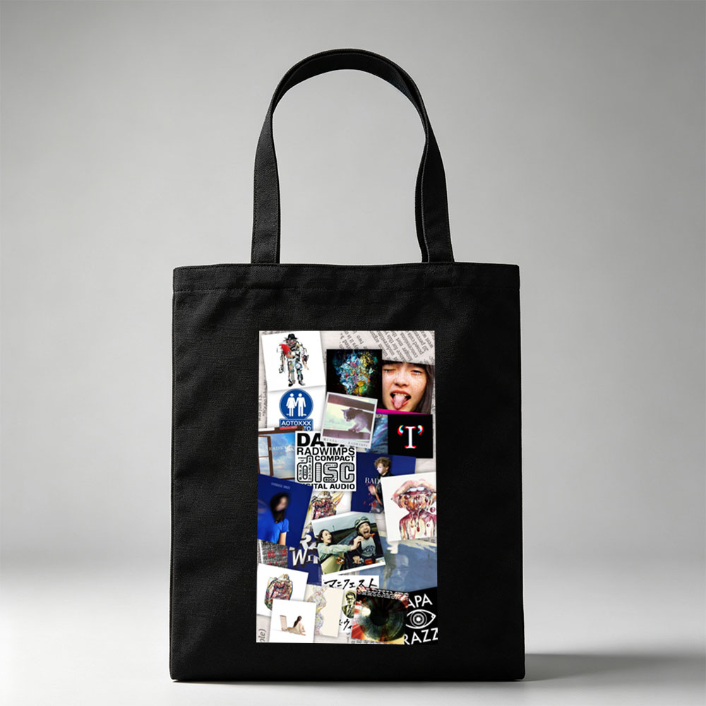 RADWIMPS Music Collage Featuring Album Art, Band Members, and Abstract Imagery - Canvas tote bags