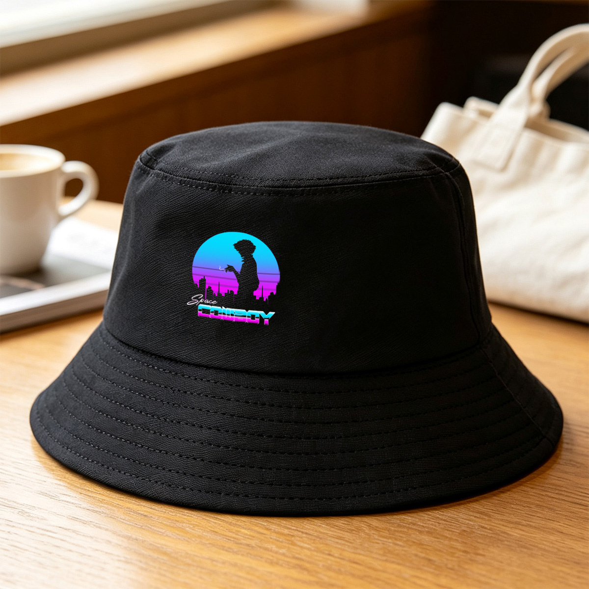 Space Cowboy - Silhouette of a Man Against a Retro-Futuristic Cityscape - Fisherman's Hat